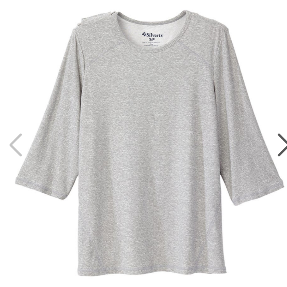 SILVERTS | Women's Light Heather Grey Assisted Living Open Back  Crew Neck Top